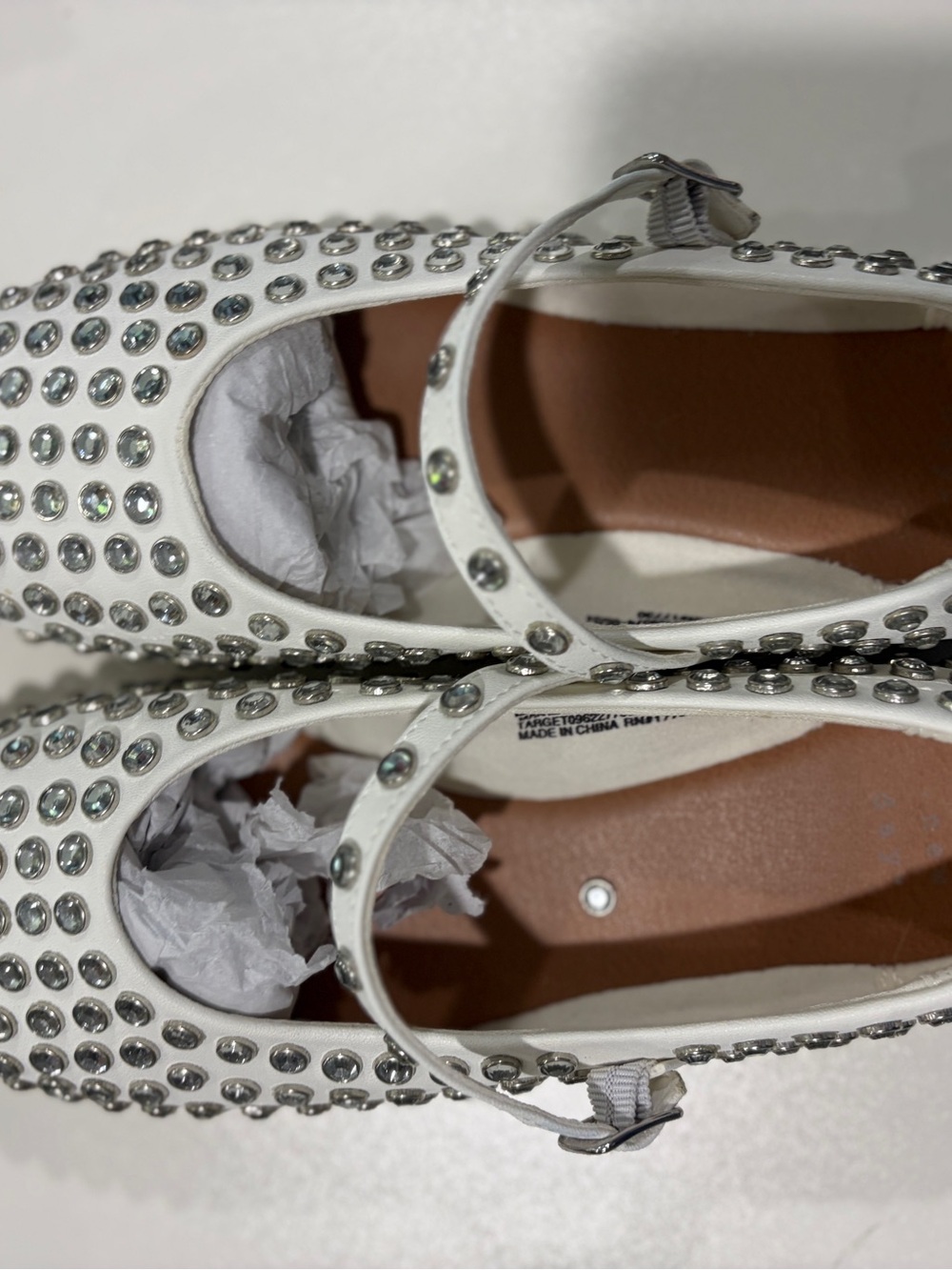 Target White Mary Jane Flats with Silver Crystal Studs